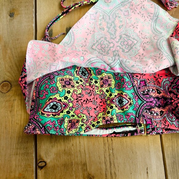NWT OP Bikini‎ Handkerchief Style Top Floral Paisley XL Bult In Bra - Picture 5 of 6